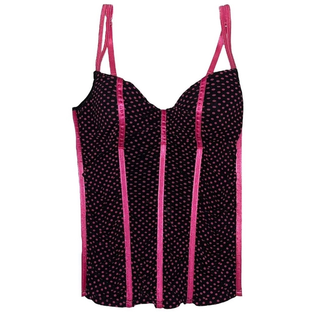 Sexy black & pink polka dot mesh corset by Victoria’s Secret ♡